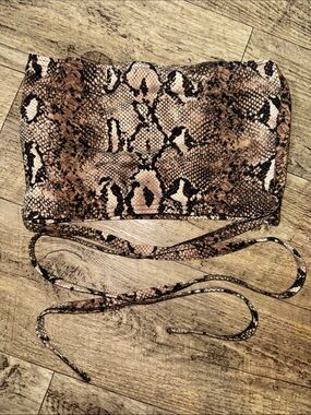 SHEIN Brown Snake Print Strapless Crop Top
